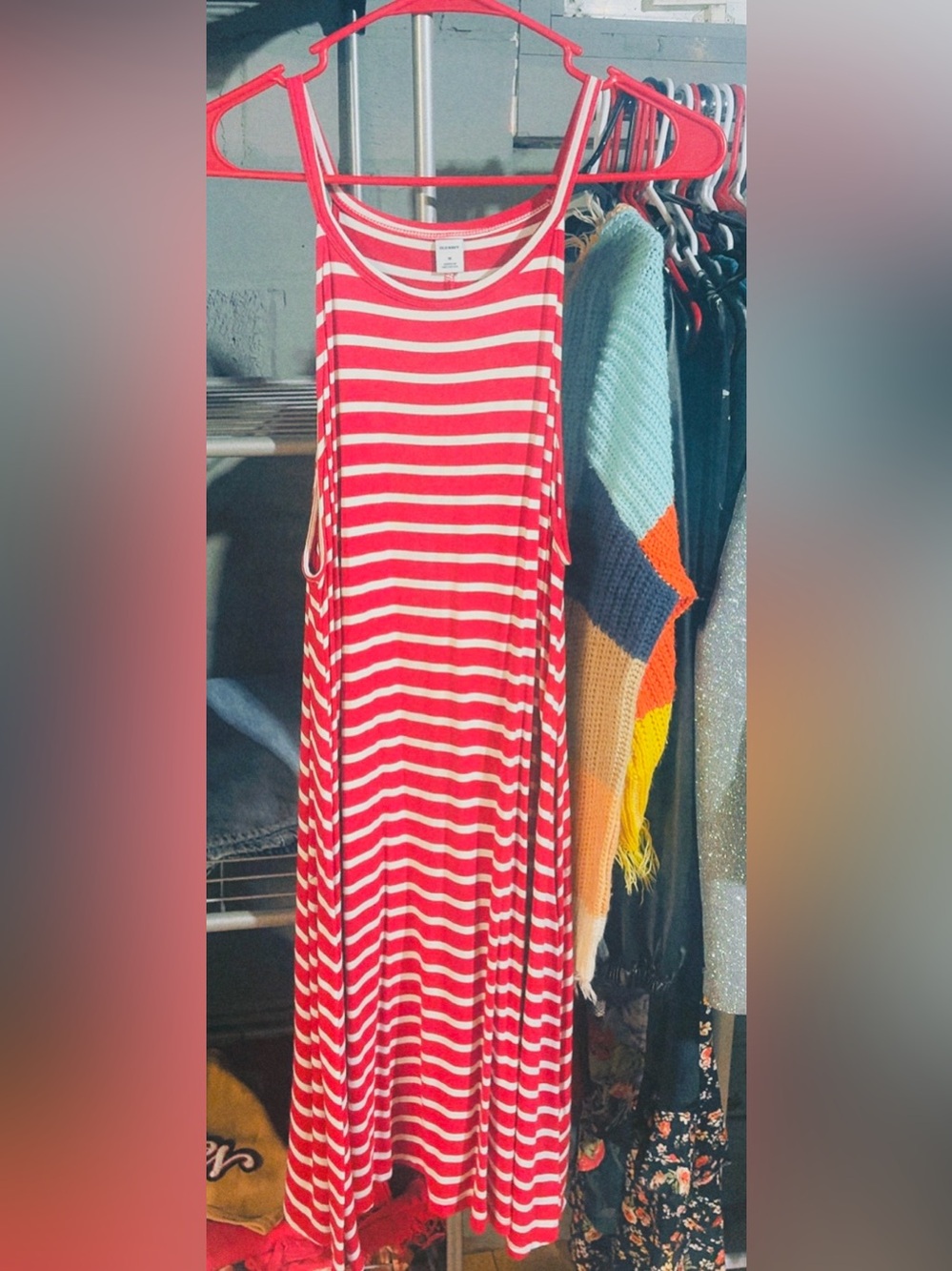 Red and White Striped Tank Maxi Dress - Women's